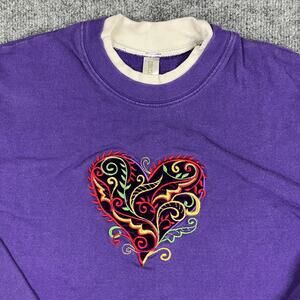 Endless Designs Sweatshirt Womens S Purple Embroidered Heart Graphic Crewneck